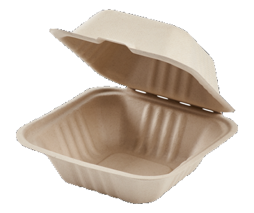 SS600 Emerald Bagasse Hinged Food Containers, 6-in x 6-in x-3-in, 1 Compartment (400ct) *